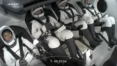 The Ax-2 crew inside the Dragon spacecraft, as they waited for a lift-off. Photo: SpaceX