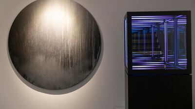 24" Cube (Solar Black), from the artist's Rain Painting series