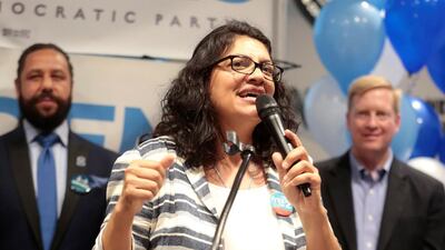 Democratic congressional candidate Rashida Tlaib addresses supporters at a midterm campaign rally in Detroit. Reuters/Rebecca Cook