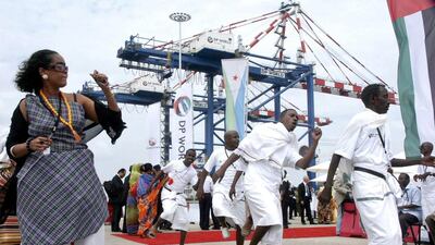 Djibouti men and women dance during the opening ceremony of DP World’s Doraleh container terminal in Djibouti port in February 2009. Adam Schreck / AP Photo