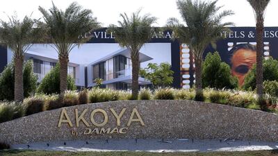 The signboard after the removal of the Trump International Golf Club portion at the Akoya by Damac development in Dubai. Ahmed Jadallah / Reuters