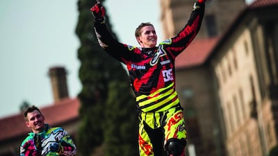 Tom Pagès celebrates his win at the finals of the fourth stage of the Red Bull X-Fighters World Tour in Pretoria, South Africa, in September. Jörg Mitter / Red Bull Content Pool