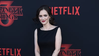 Winona Ryder in a black dress for the season 3 premiere of 'Stranger Things' on June 28, 2019, in Santa Monica, California. AP