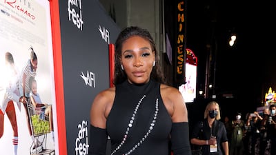 Serena Williams, in a black embellished David Koma leotard, attends the premiere of 'King Richard' at TCL Chinese Theatre on November 14, 2021 in Hollywood, California. AFP