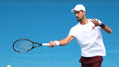Novak Djokovic during a practice session ahead of the Australian Open at Melbourne Park. Getty Images