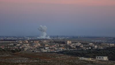 Smoke billows following reported bombardment by Syrian regime forces on the outskirts of Maaret al-Numan, in the northwestern Syrian province of Idlib. AFP