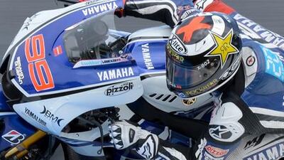 Yamaha rider Jorge Lorenzo powers through a corner at Australia's Phillip Island, where he was crowned MotoGP champion