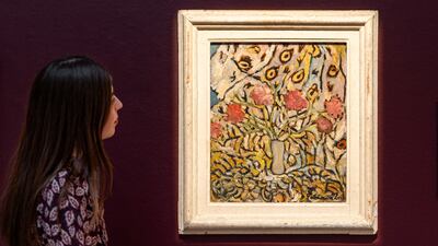 Fahrelnissa Zeid's Carnations, 1946, is estimated to fetch between £40,000 ($53,000) and £60,000 ($80,000). Photo: Sotheby's