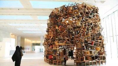 Inside Chairs by Tadashi Kawamata, presented by the Kamel Mennour gallery. Courtesy Abu Dhabi Art fair