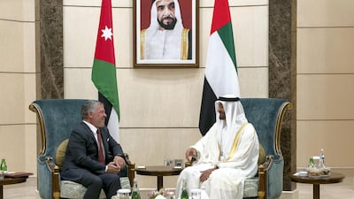 The king and Jordanian military commanders also joined Sheikh Mohamed for a joint drill in Al Dhafra last month