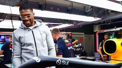Anthony Joshua in the Red Bull garage. Getty