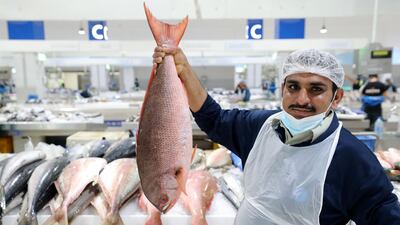 Fish on sale during Eid Al Fitr, a busy time for stallholders at Deira Waterfront Market in Dubai