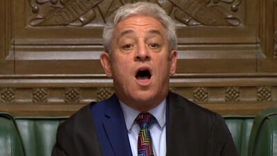 Speaker of the House of Commons John Bercow announcing the result of a vote on the Early Parliamentary General Election Bill, in the House of Commons in London on October 29, 2019, which means that there will be a general election on December 12, 2019. AFP PHOTO / PRU