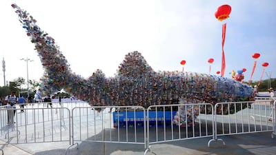 The plastic whale is 5.6 metres wide and 4.5 metres high. AFP