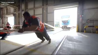 25 RTA employees pulled a Dubai Metro train 25 metres for #DubaiFitnessChallenge Courtesy RTA Dubai