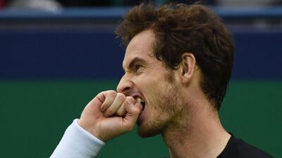 Andy Murray of Britain reacts during his second round win over Steve Johnson at the Shanghai Masters on Wednesday. Greg Baker / AFP / October 14, 2015