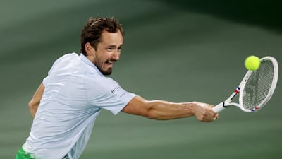 Daniil Medvedev plays a backhand against Tallon Griekspoor in their quarter-final match in Dubai. Getty Images
