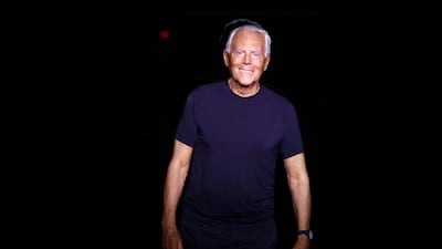 Designer Giorgio Armani at the Milan Fashion Week in 2018. Getty Images