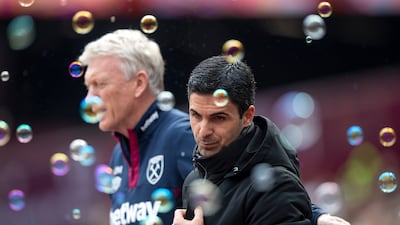 David Moyes, manager of West Ham United and Mikel Arteta, manager of Arsenal. Getty Images