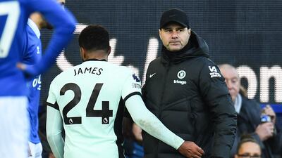 Chelsea's English defender #24 Reece James (C) leaves the pitch during the English Premier League football match between Everton and Chelsea at Goodison Park in Liverpool, north west England on December 10, 2023. (Photo by PETER POWELL / AFP) / RESTRICTED TO EDITORIAL USE. No use with unauthorized audio, video, data, fixture lists, club/league logos or 'live' services. Online in-match use limited to 120 images. An additional 40 images may be used in extra time. No video emulation. Social media in-match use limited to 120 images. An additional 40 images may be used in extra time. No use in betting publications, games or single club/league/player publications. /