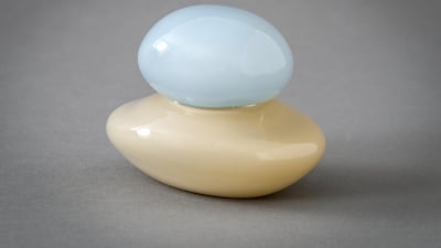 Bonbonniere light blue and latter glass dish with lid by French artist Helle Mardahl at Comptoir 102