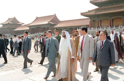 Sheikh Zayed, the Founding Father, is shown historic sites during a visit to China in 1990. Photo: National Archive