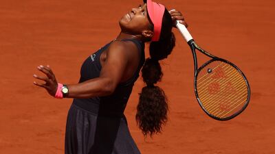 Naomi Osaka of Japan serves against Lucia Bronzetti of Italy in the Women's Singles first round match on day one of the 2024 French Open at Roland Garros. Getty Images