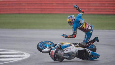 Marc VDS Racing Team’s Australian rider Jack Miller comes off his Honda during MotoGP qualifying at the motorcycling British Grand Prix at Silverstone circuit in Northamptonshire, southern England. Oli Scarff / AFP