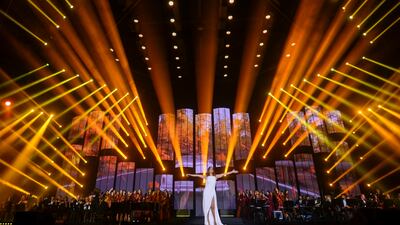 Lebanese singer Hiba Tawaji performs during a concert under the slogans 'Night of Hope' in Beirut, Lebanon, 22 May 2022. The concert is the first to be held in the newly reconstructed Forum de Beyrouth theater after it was destroyed by the 04 August 2020 Beirut port explosion. EPA / WAEL HAMZEH
