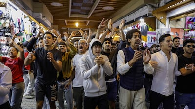 Protesters in Rabat, Morocco, shout slogans during a youth-led demonstration calling for reforms in the public health and education sectors. AFP