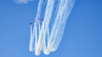 TOPSHOT - This handout picture provided by the Morocco's Maghreb Arabe Presse (MAP) news agency shows Mudry CAP 230 aircraft of the the aerobatic demonstration team of the Royal Moroccan Air Force, Marche Verte (Green March), performing in Tetouan on occasion of the North African kingdom's Throne Day, marking the enthronement of King Mohammed VI, on July 30, 2025. (Photo by Maghreb Arabe Press (MAP) / AFP) / RESTRICTED TO EDITORIAL USE - MANDATORY CREDIT "AFP PHOTO / MAGHREB ARABE PRESS (MAP) " - NO MARKETING NO ADVERTISING CAMPAIGNS - DISTRIBUTED AS A SERVICE TO CLIENTS