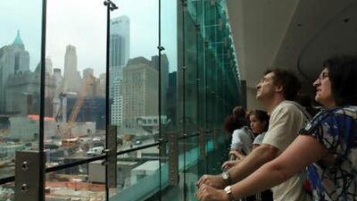 Visitors watch construction at the World Trade Center site. The attacks in 2001 sparked curiosity in students to learn more about Arabs.