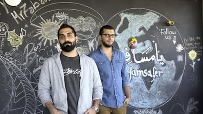 Faris Zaher(L) and Sameh Alfar, Palestinian co-founders of start-up YamSafer at their office in the Palestinian city of Ramallah. Heidi Levine for The National .