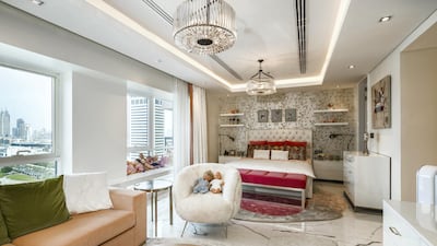 This bedroom has views out towards the city.