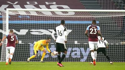 West Ham goalkeeper Lukasz Fabianski has lots of time to make the save. PA