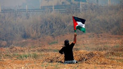 Palestinian amputee Ibrahim Abu Thurayeh was shot during clashes with Israeli security forces. AFP / MOHAMMED ABED