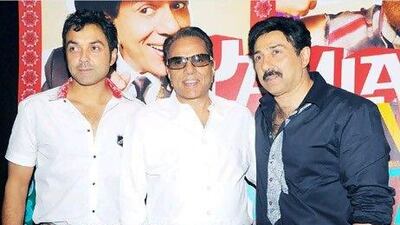 Bobby Deol, Dharmendra and Sunny Deol. Yogen Shah / India Today Group / Getty Images