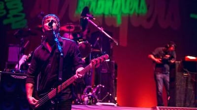 Jean-Jacques Burnel, the bassist for The Stranglers, performing at the Hammersmith Apollo in March, 2010, in London. Marc Broussely / Redferns