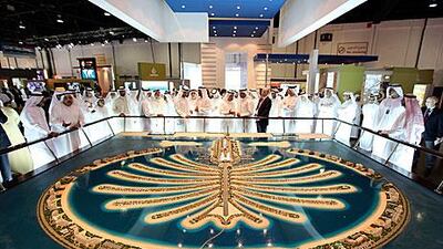 Sheikh Maktoum bin Mohammed bin Rashid Al Maktoum, Deputy Ruler of Dubai, centre, with other officials in Dubai after inaugurating the Cityscape Global conference.