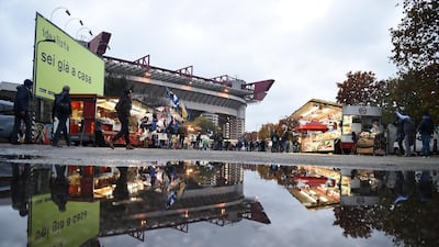 Reflections outside the stadium before the Inter Milan v FC Barcelona match in San Siro, Milan, Italy. Reuters