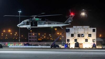 A helicopter in the parade. Reuters