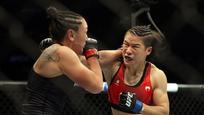 Weili Zhang fights Carla Esparza during their Women Strawweight fight UFC 281 at Madison Square Garden on November 12, 2022 in New York City. Getty