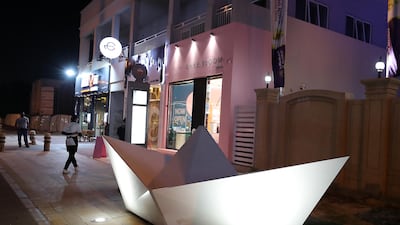 'Paper boat' by Viacheslav Heyderikch is one of the art works installed next to the bus stops on Jumeirah beach road in Dubai. Pawan Singh / The National