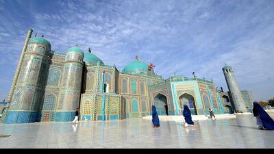 Afghan women go to the main mosque to offer Eid-al-Adha prayers in the city of Mazar-i-Sharif in Balkh province, Afghanistan. Farshad Usyan / AFP