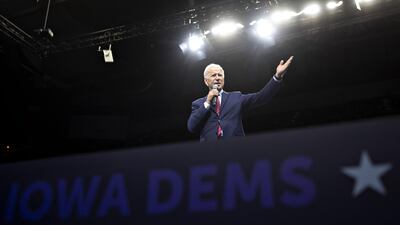 Former U.S. Vice President Joe Biden, 2020 Democratic presidential candidate, speaks during the Iowa Democratic Party Liberty & Justice Dinner in Des Moines, Iowa, U.S. Biden's sluggish fundraising got a shot in the arm from online donors, who contributed $5.3 million in October, his campaign announced. Bloomberg