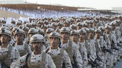 A graduation ceremony for National Service recruits, in November 2017. National service has been credited with a 75 per cent fall in crimes by young Emiratis. Christopher Pike for the Crown Prince Court - Abu Dhabi