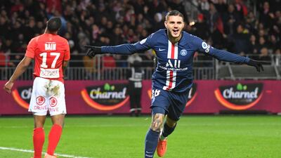 Mauro Icardi celebrates scoring against Brest in Ligue 1 in Ovember 2019. AFP