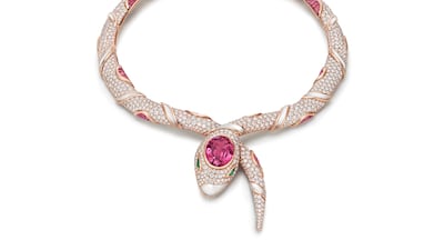 The pieces are all made in precious materials such as white gold, white diamonds and pink sapphires. Photo: Bulgari