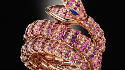 An example of Bulgari’s multi-jewelled Serpenti bracelet, a style which is said to have been popular with the actress Elizabeth Taylor.