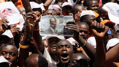 Supporters of Kenya's prime minister, Raila Odinga, rally in Nairobi on Saturday, two days before the national election. Sayyid Azim / AP Photo